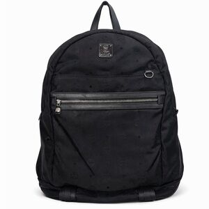 MCM Stark Backpack Black Nylon Logo Print Medium Unisex Designer Travel Bag